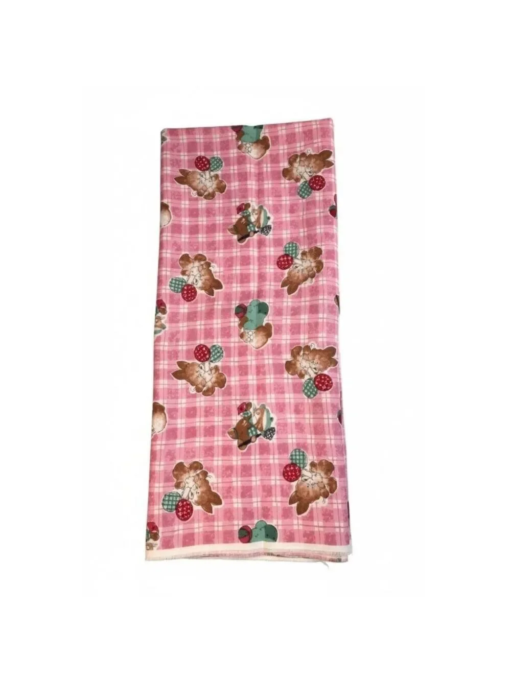 Vintage Pink Bunny Fabric Plaid Cotton Poly Children Novelty Fabric 1.75 Yards S